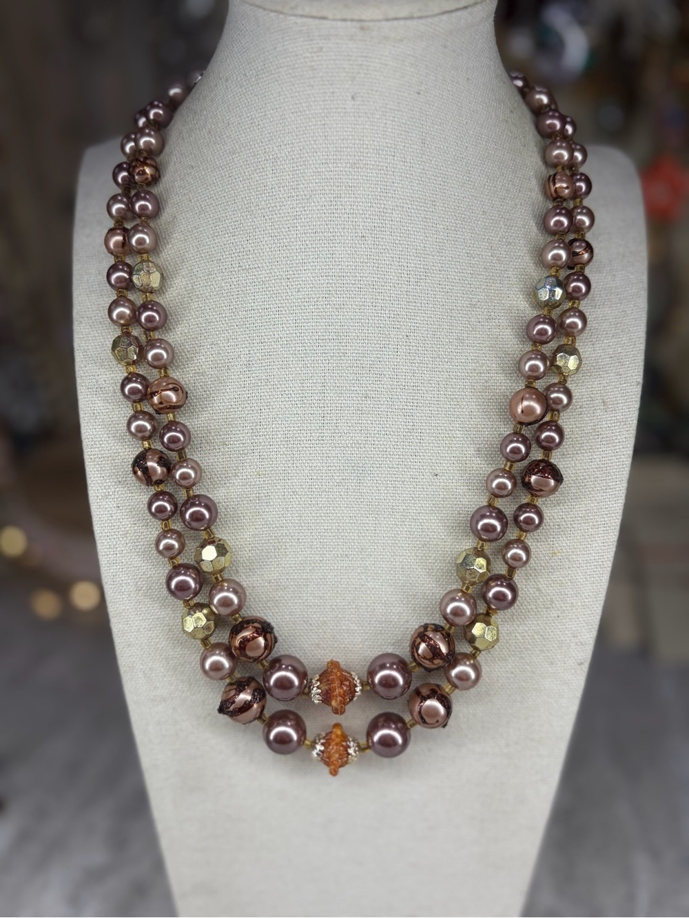 Vintage Japan Beaded Necklace Signed Jewelry Double Strand Layered